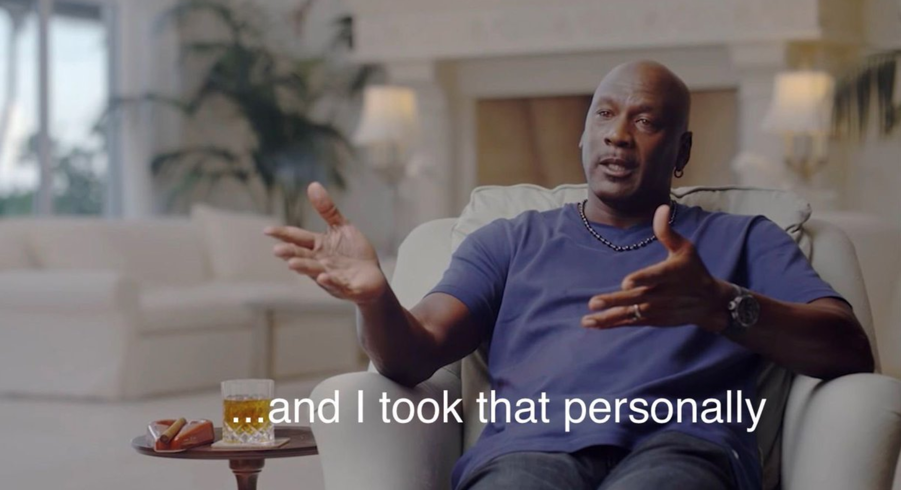 Michael Jordan interview captioned with "...and I took that personally."